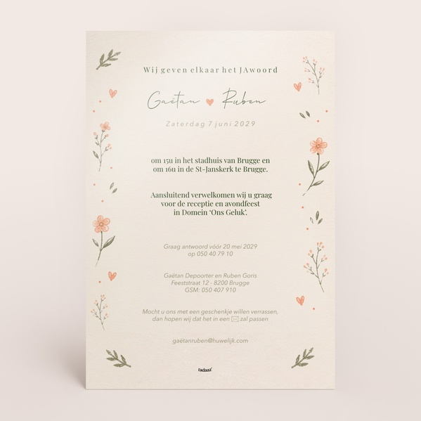 Bruiloft uitnodiging met tekening van trouwkoppel TA0110-2600075-15-1