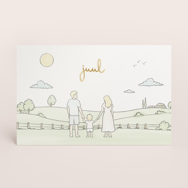 Lief geboortekaartje met AI-tekening van gezin in de velden TA05500-2600102-15-0