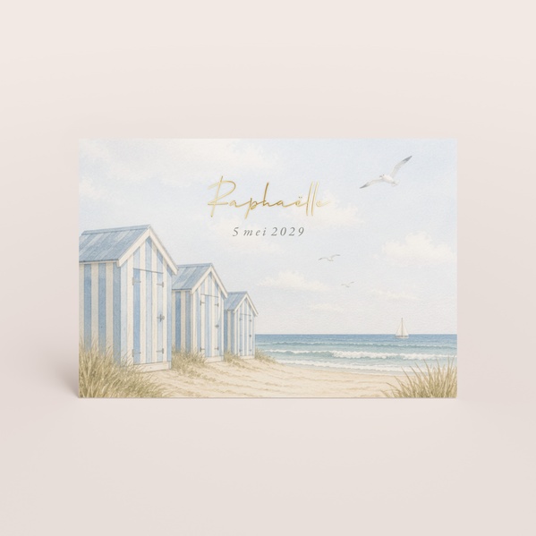 Lief geboortekaartje met personaliseerbare illustratie van kindje aan zee TA05500-2600111-15-0
