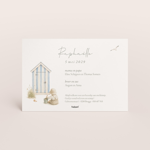 Lief geboortekaartje met personaliseerbare illustratie van kindje aan zee TA05500-2600111-15-1