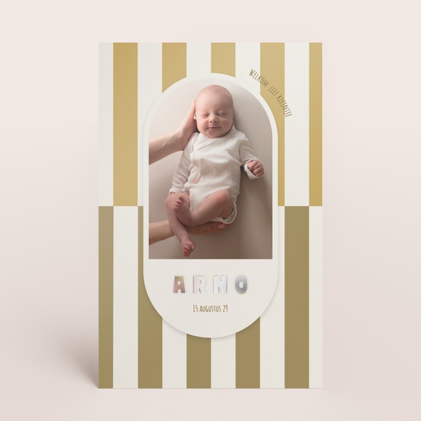 Staande geboortekaart met strepen in twee kleuren en foto TA05500-2600118-15-0