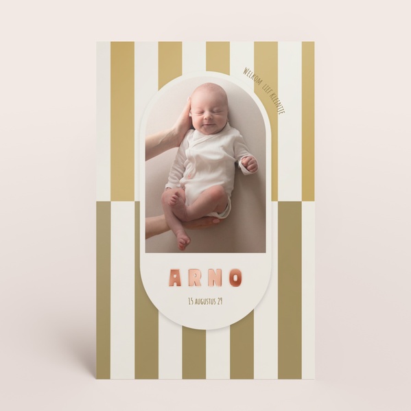 Staande geboortekaart met strepen in twee kleuren en foto TA05500-2600118-15-0
