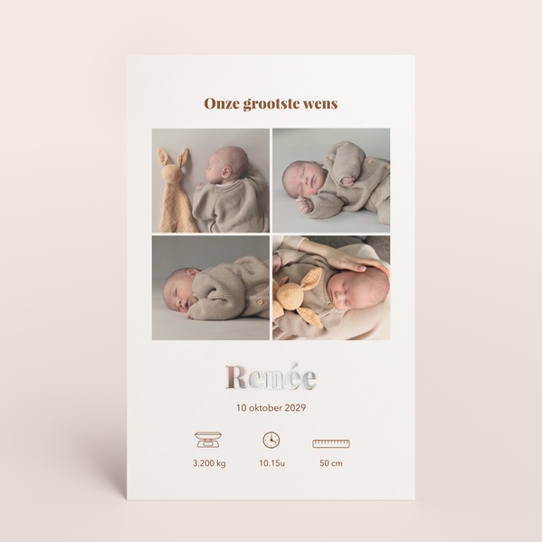 Staande geboortekaart met fotocollage en geboortedetails TA05500-2600124-15-0