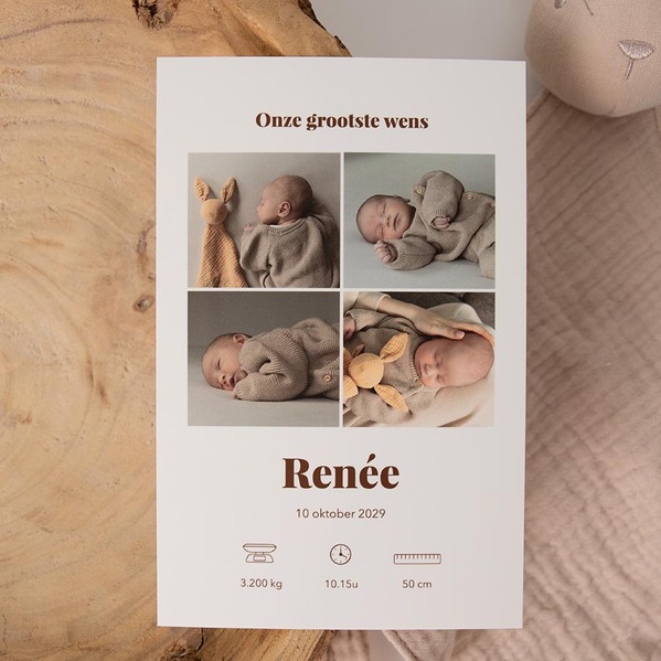 Staande geboortekaart met fotocollage en geboortedetails TA05500-2600124-15-100