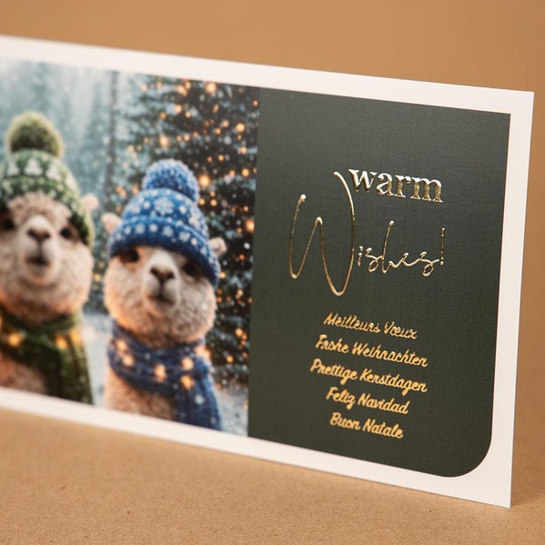Grappige, zakelijke kerstkaart met goudfolie en alpaca's TA1187-2600002-15-100