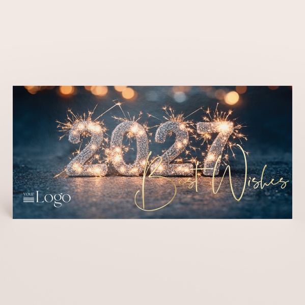 Zakelijke kerstkaart met logo, jaartal met vuurwerk en goudfolie TA1187-2600006-15-0
