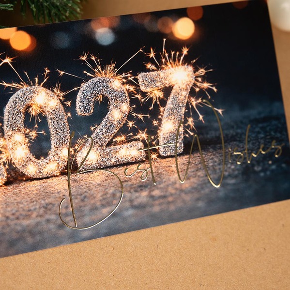 Zakelijke kerstkaart met logo, jaartal met vuurwerk en goudfolie TA1187-2600006-15-100