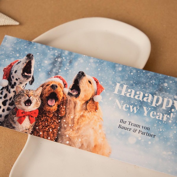 Grappige kerstkaart voor bedrijven met zingende huisdieren in kerstsfeer TA1187-2600011-15-100