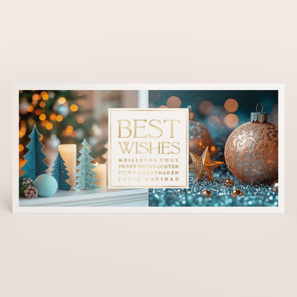 Zakelijke kerstkaart met 2 foto's en wensen in goudfolie TA1187-2600014-15-0
