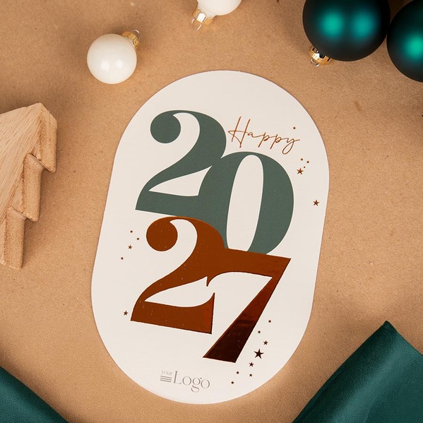 Zakelijke kerstkaart met originele vorm en jaartal in koperfolie TA1187-2600041-15-100