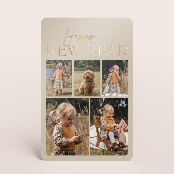 Stijlvolle nieuwjaarskaart beige met fotocollage TA1188-2600007-15-0