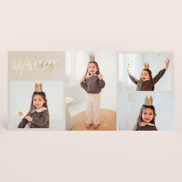 Liggende kerstkaart met foto's en goudfolie kerstwens TA1188-2600009-15-0