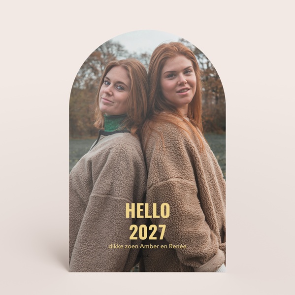 Hippe nieuwjaarskaart in stolpvorm met foto en jaartal TA1188-2600057-15-1