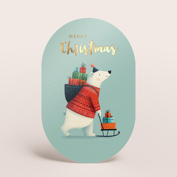 Ovale kerstkaart met schattige ijsbeer in kersttrui TA1188-2600121-15-0