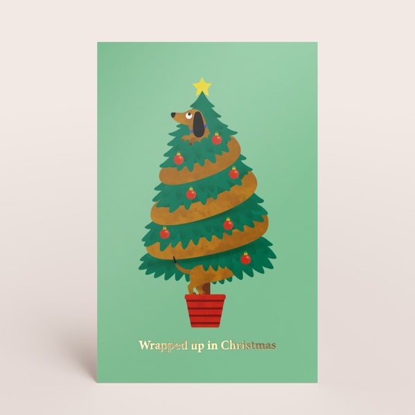 Grappige kerstkaart met teckel in kerstboom TA1188-2600132-15-0