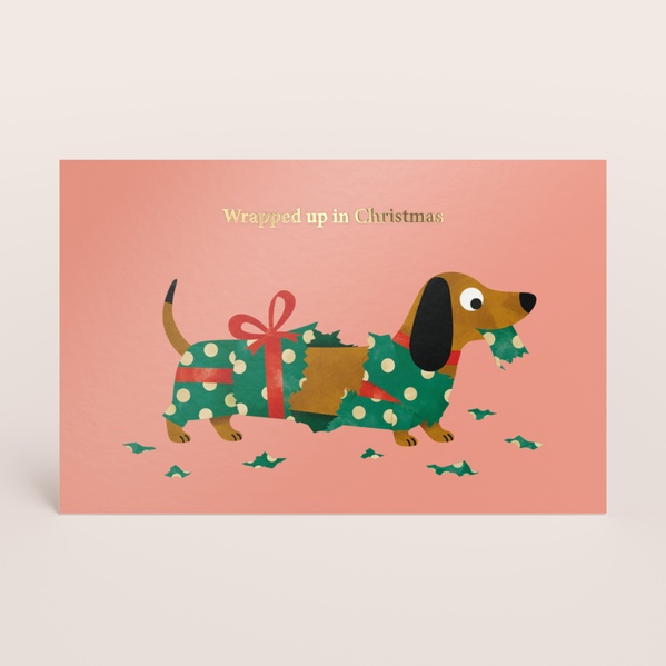 Liggende kerstkaart met grappige teckel illustratie TA1188-2600134-15-0