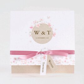 trouwkaart roze bloemen met kraftlook TA0110-1900012-15 1