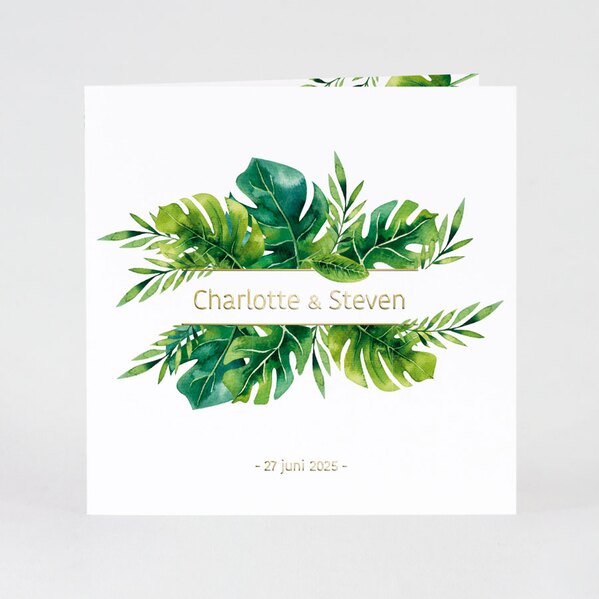 boho trouwkaart met groene bladeren en goudfolie TA0110-1900070-15 1