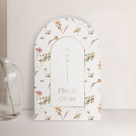 stolpvormige trouwkaart met bloemen en goudfolie TA0110-2200027-15 1