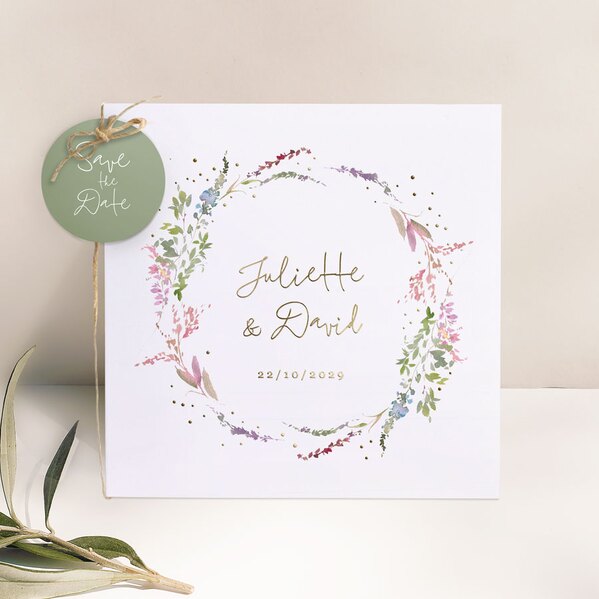 stijlvolle trouwkaart met bloemenkrans en goudfolie TA0110-2200028-15 1