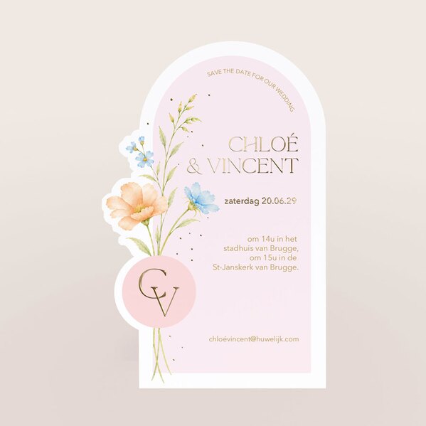 originele trouwkaart met bloemen goudfolie en originele vorm TA0110-2600091-15 1