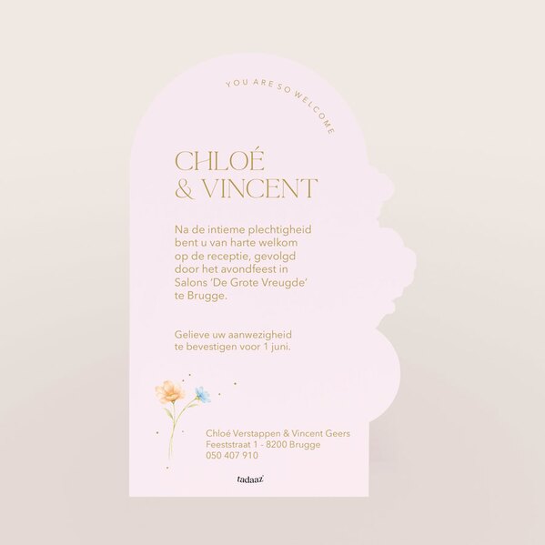 originele trouwkaart met bloemen goudfolie en originele vorm TA0110-2600091-15 2
