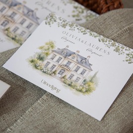liggend receptiekaartje met aquarel illustratie van trouwlocatie TA0112-2600018-15 3