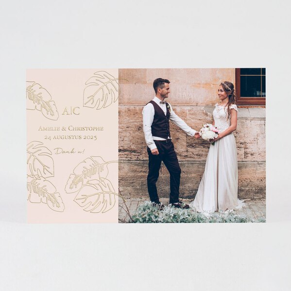 bedankkaartje bruiloft met foto en bladeren in goudfolie TA0117-1900022-15 1