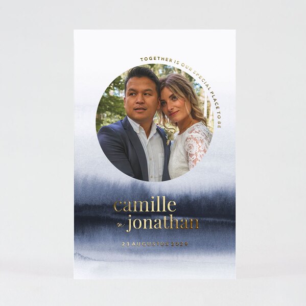 tof huwelijksbedankkaartje met foto nachtblauw en namen in goudfolie TA0117-2200036-15 1