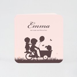 mooie geboortekaart met met grote broer en zusjes op de fiets TA05500-1900009-15 1