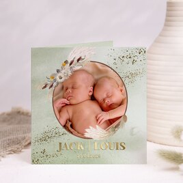 tweeling geboortekaartje droogbloemen met foto en goudfolie TA05500-2300008-15 1