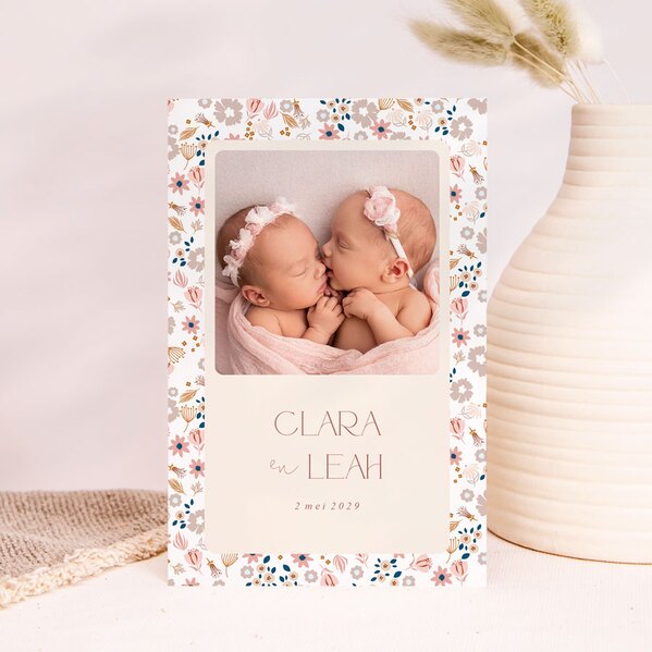 lief geboortekaartje tweeling met foto en bloemen TA05500-2300034-15 1