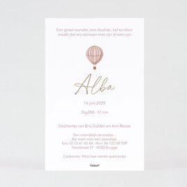 dromerig geboortekaartje roze met luchtballon wolkjes en folie TA05500-2300171-15 2