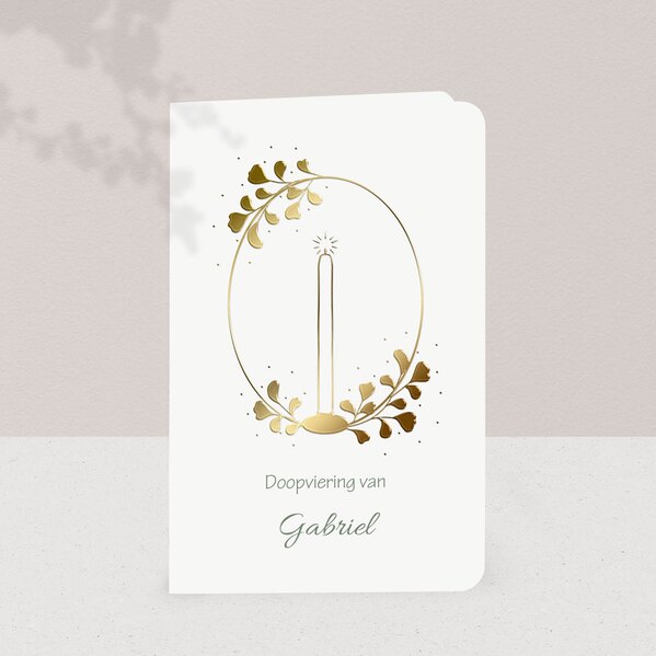 doopkaart met bloemenkrans en kaars in goudfolie TA05501-2400002-15 1