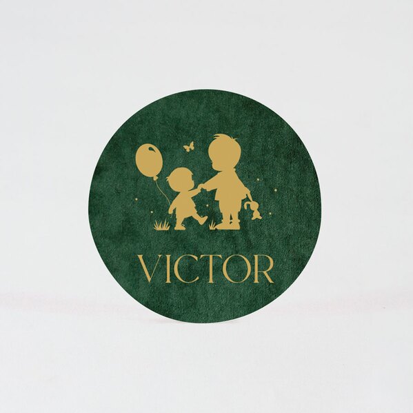 grote ronde sticker in groene velvet look met naam en broertjes 5 9 cm TA05905-2200006-15 1