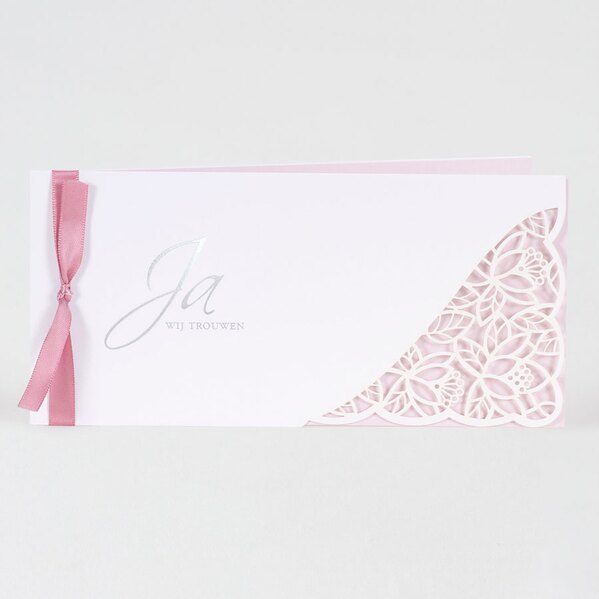 sierlijke trouwkaart met bloemmotief oudroze buromac 108091 TA108-091-15 1