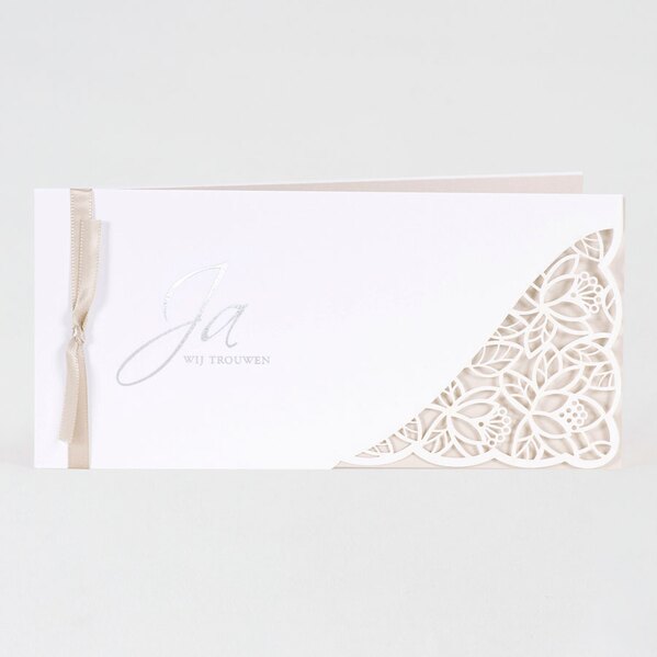 sierlijke trouwkaart met bloemmotief taupe buromac 108094 TA108-094-15 1