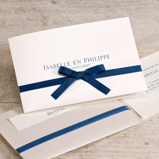 chique trouwkaart met blauwe strik buromac 108119 TA108-119-15 1