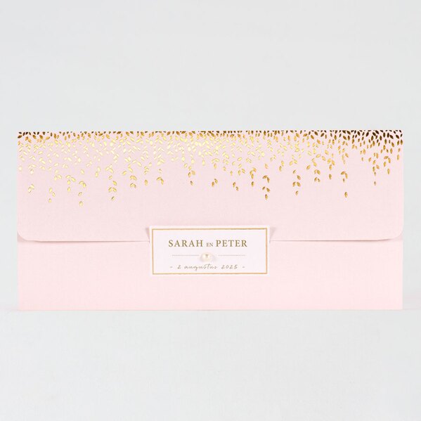 roze trouwuitnodiging pochette met gouden blaadjes buromac 108069 TA118-069-15 1