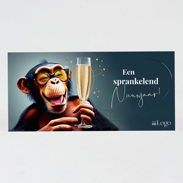 sprankelende nieuwjaarskaart met proostend aapje TA1187-2300135-15 1