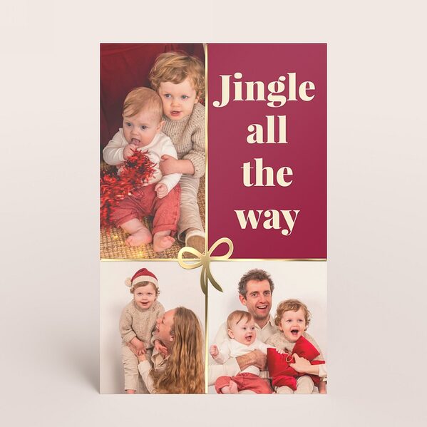 kerstkaart jingle all the way met foto en goudfolie strik TA1188-2600013-15 1