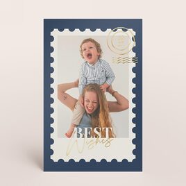 blauwe kerstkaart met postzegeldesign foto en goudfolie TA1188-2600084-15 1