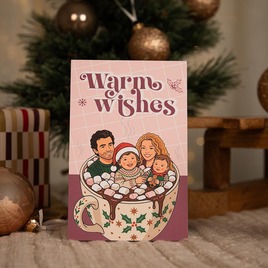 kerstkaart warm wishes met grappige ai illustratie van familie in kopje TA1188-2600093-15 3
