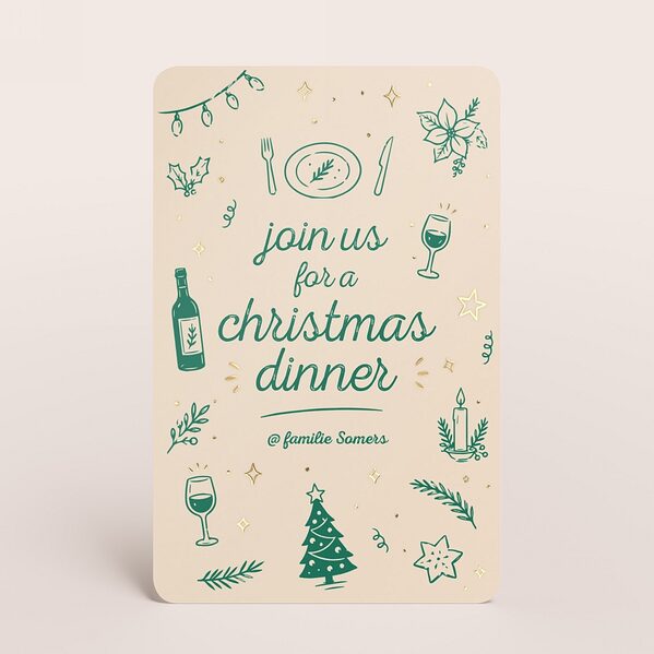 stijlvolle uitnodiging kerstdiner met illustraties en goudfolie TA1188-2600102-15 1