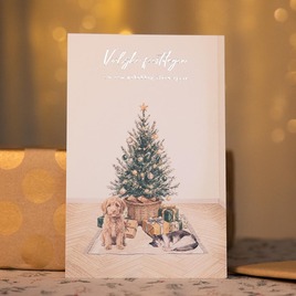 kerstkaart met ai illustratie van je huisdieren onder de kerstboom en goudfolie TA1188-2600106-15 3