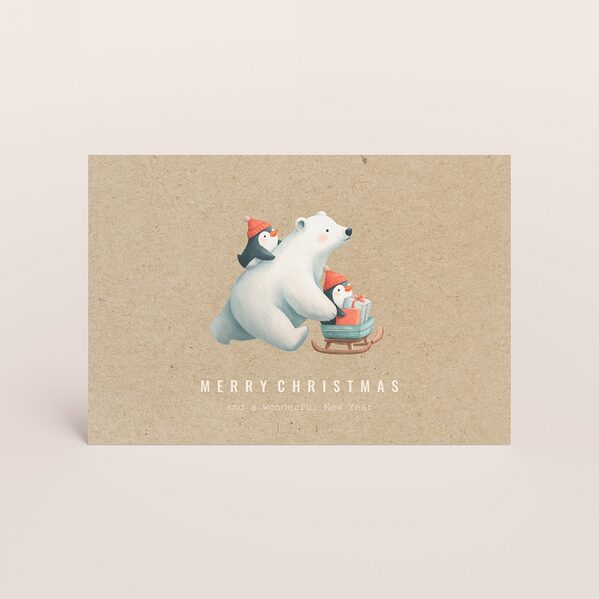 liggende kerstkaart met schattige ijsbeer en pinguins TA1188-2600111-15 1
