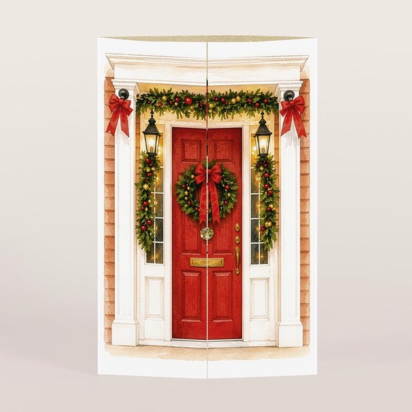 unieke kerstkaart met feestelijke voordeur en theatervouw TA1188-2600120-15 1