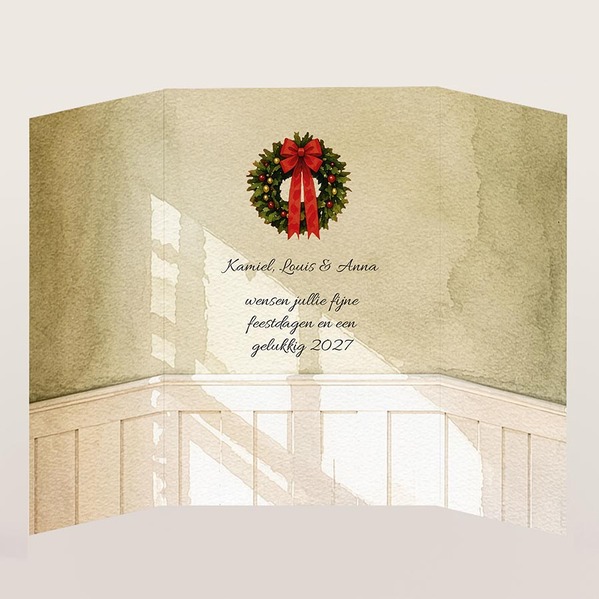 unieke kerstkaart met feestelijke voordeur en theatervouw TA1188-2600120-15 2
