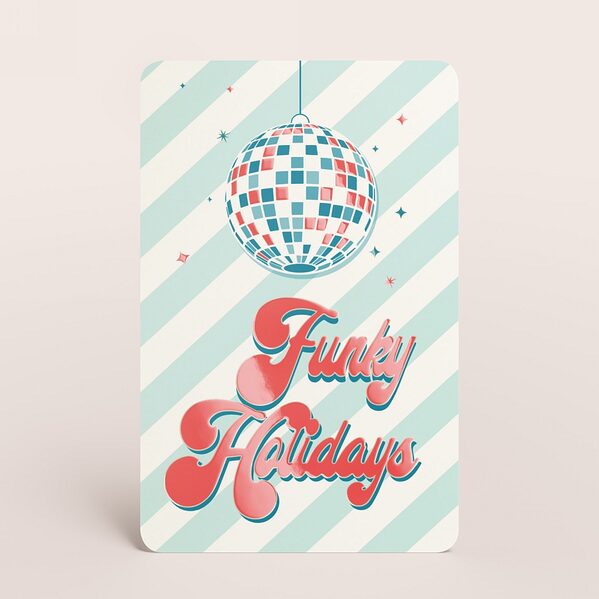 hippe kerstkaart met discobol en funky tekst met spotvernis TA1188-2600127-15 1