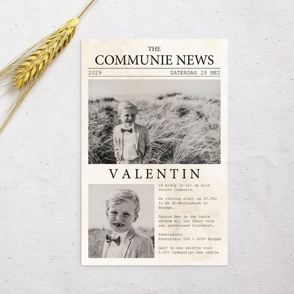 originele communie uitnodiging in krant thema TA1227-2400027-15 1